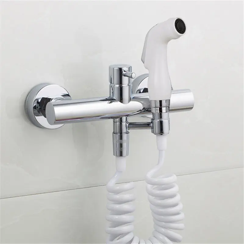 

Bidet Faucets Solid Brass Chrome Toilet Handheld Spray Portable Bidet Shower Sprayer Set Hot and Cold Shower Faucet Bidet Mixer