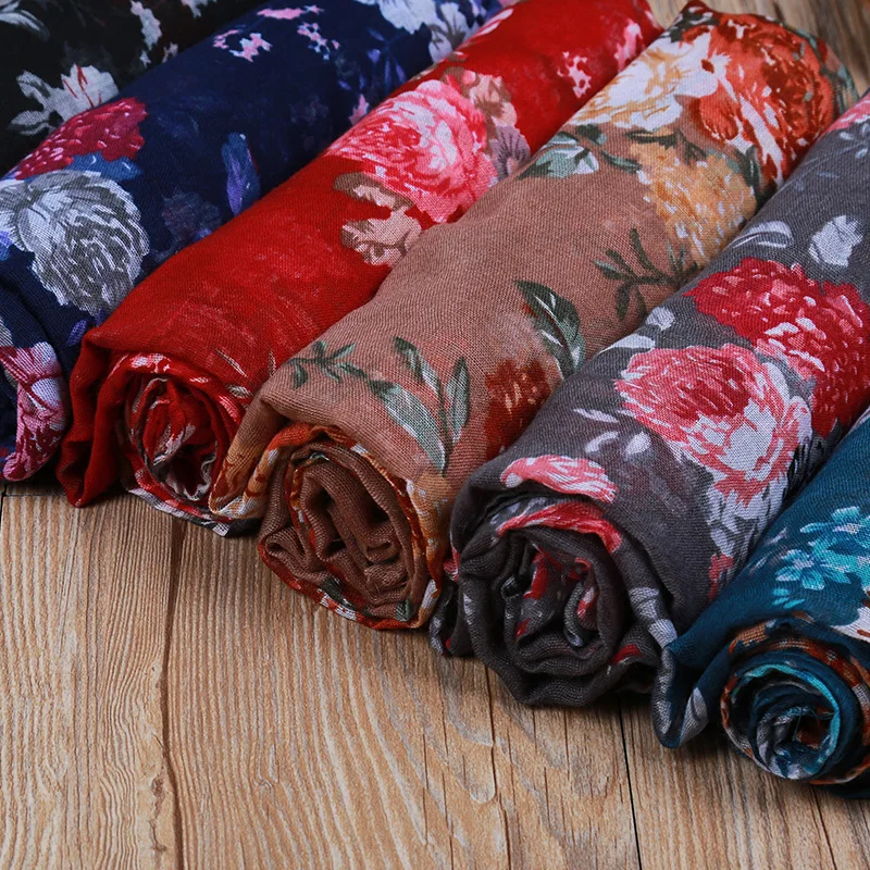 Женская летняя вискозная шаль с цветочным принтом модная длинная головная