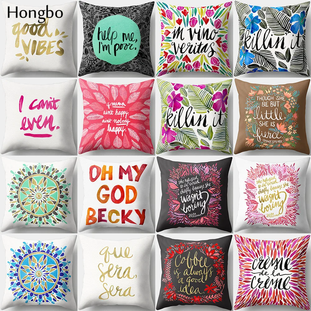 

Hongbo 1 Pcs Flower Letters Manda Datura for Home Sofa Car Throw Pillow Case Decorative Cushion Cover