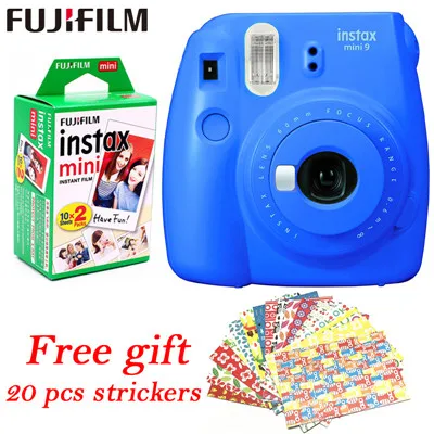 Пленка fuji Instax Mini 9 мгновенная камера fuji+ 20 листов пленки, фото-камера всплывающая линза автоматический замер мини-печать цифровая камера - Цвет: Sea Blue