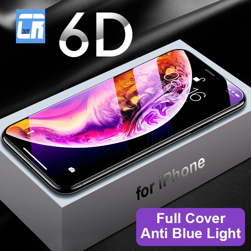 6D Curved Edge Full Cover Screen Protector Tempered Glass for iPhone 11 12 13 pro XS MAX XR 8 7 Plus Anti Blue Light Protective