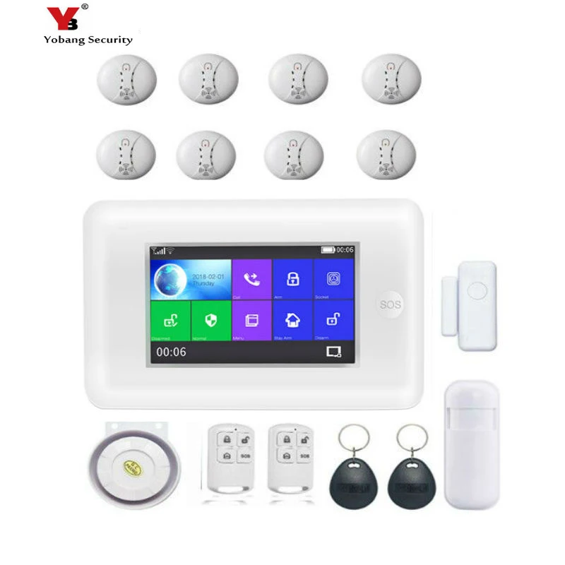 YB106329 Yobang безопасности Wi-Fi полный сенсорный экран датчик дыма пожарный датчик безопасности дома GSM сигнализация системы двери/окна сенсор Автоматизация - Цвет: YB106329