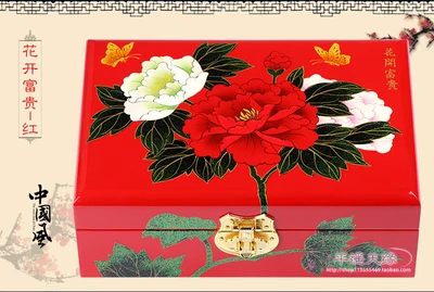 

NEW Chinese handmade classic wooden lacquer & Peony flower box 2 layers