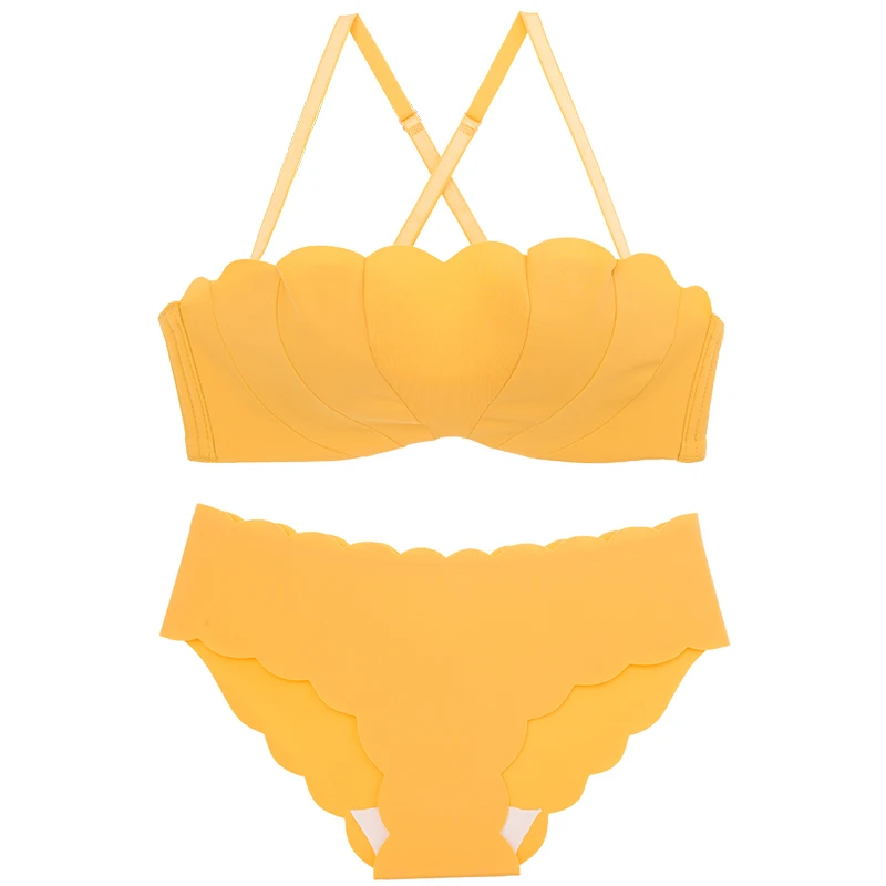 Yellow Новое Женское модное желтое розовое сексуальное нижнее белье, комплекты беспроводных хлопковых трусиков с пуш-ап бюстгальтером, цельное нижнее белье - Цвет: Yellow