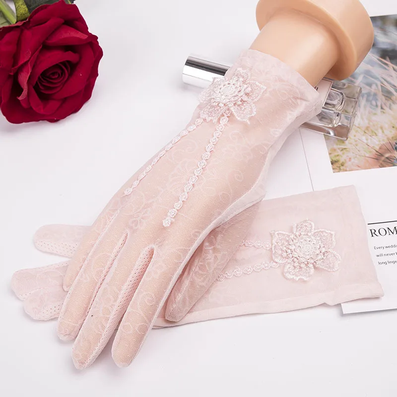 Big Floral Light Pin Кружевные летние солнцезащитные Короткие наручные перчатки, весенние модные перчатки с сенсорным экраном и УФ-защитой от солнца, перчатки для вождения автомобиля, вечерние женские перчатки Guantes Mujer - Цвет: Big Floral Light Pin
