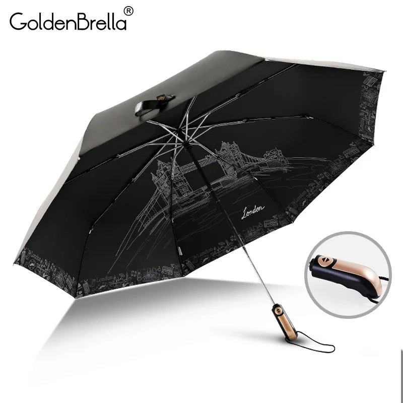 Large Painted Umbrella Rain Women Men Quality Automatic Folding Sunny Travel Wind Resistance Black Coating | Дом и сад