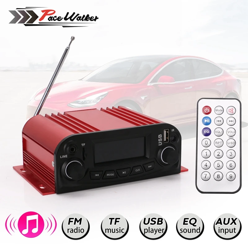 Красный Профессиональный усилитель мощности мотоцикла автомобиля usb аудио FM радио с ЖК-дисплеем