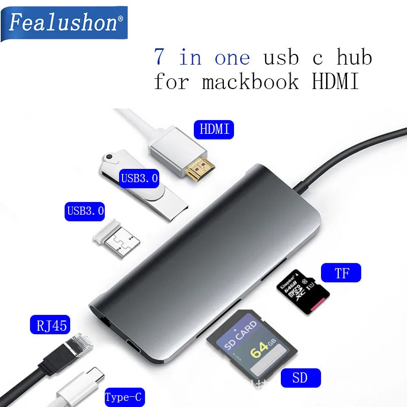 Док станция USB C для ноутбука 3 0 HDMI RJ45 Gigabit PD Fealushon док MacBook Samsung Galaxy S9 /S8 / S8 + Type