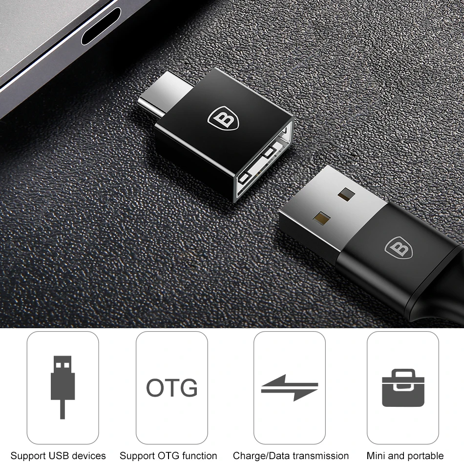 Адаптер OTG Baseus с Type C на USB для устройств Android 2.4A черный|baseus type c|otg usb adapterbaseus c |