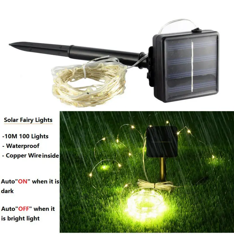 MJJC Solar Powered LED Fairy Lights 10M 100 Copper Wire String for Patio Christmas Decorations Outdoor Waterproof | Лампы и освещение
