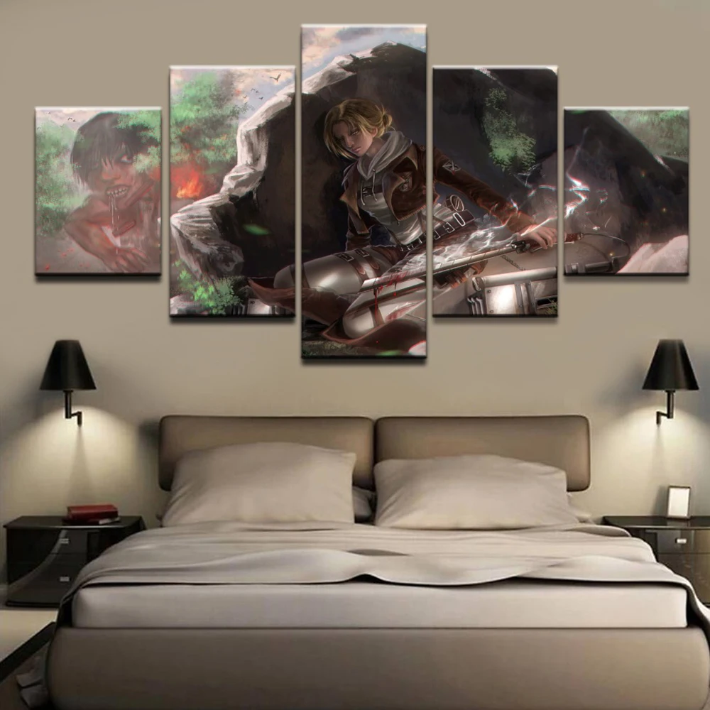 Стены искусства HD печатает домашний Декор 5 шт. анимация атака на постер Titan