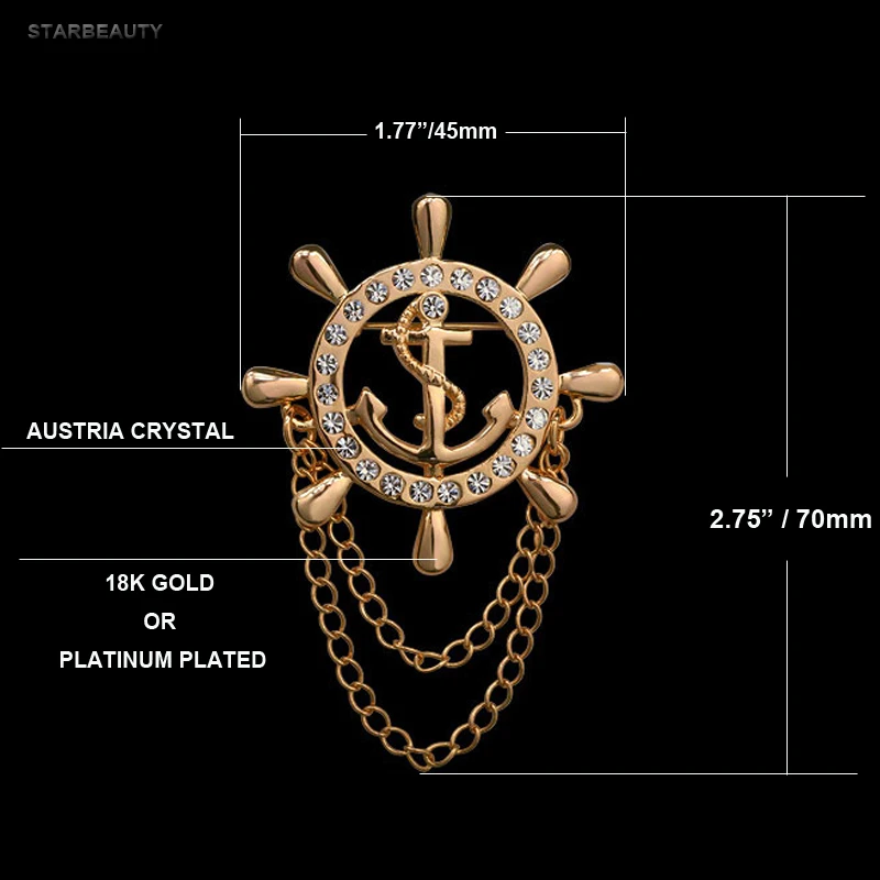 Золотой руль якорь брошь в виде Для мужчин s бутоньерка для костюма значок