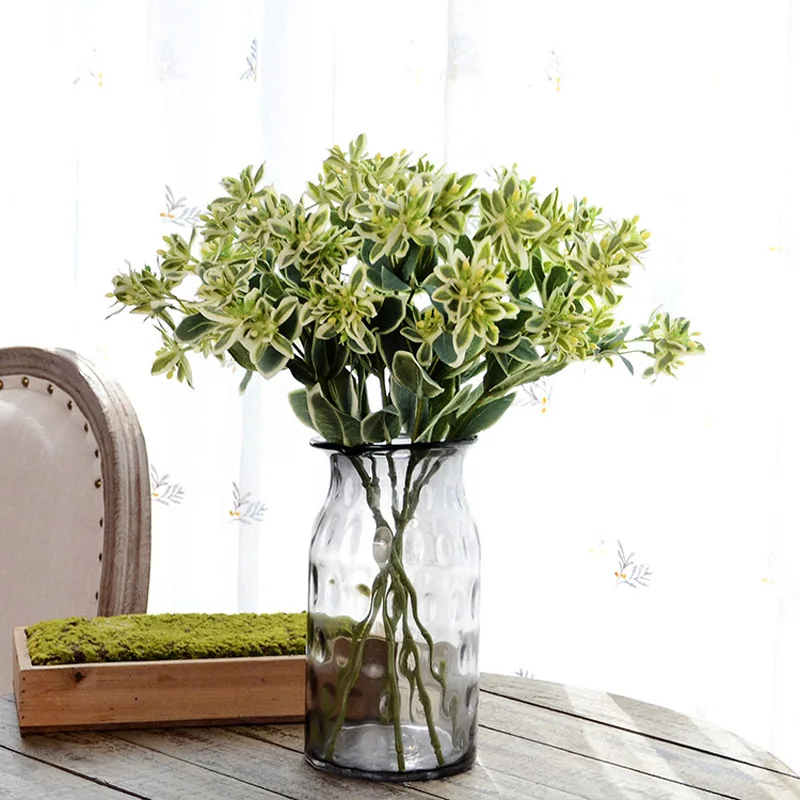 Искусственный Зеленый альпийский снег Шелковый цветок ветка для дома свадьбы