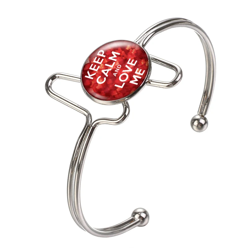 Серебряные/золотые браслеты-манжеты стеклянный кабошон браслет с надписью KEEP CALM