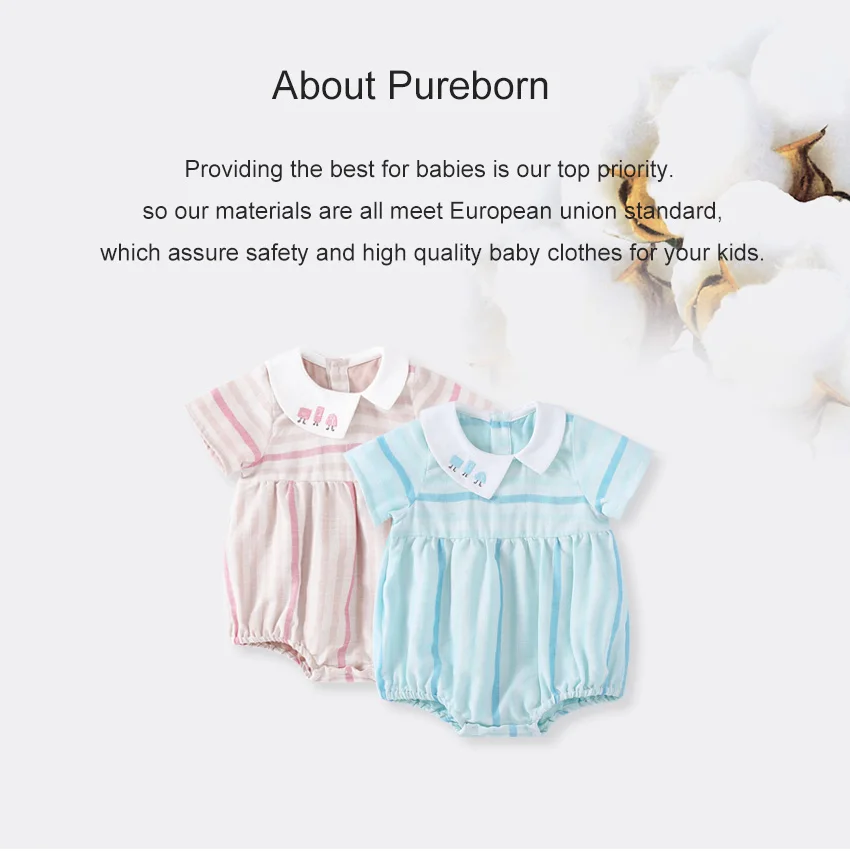 Pureborn/Боди для малышей; одежда с короткими рукавами для маленьких девочек; Одежда для новорожденных; комбинезон; летняя одежда