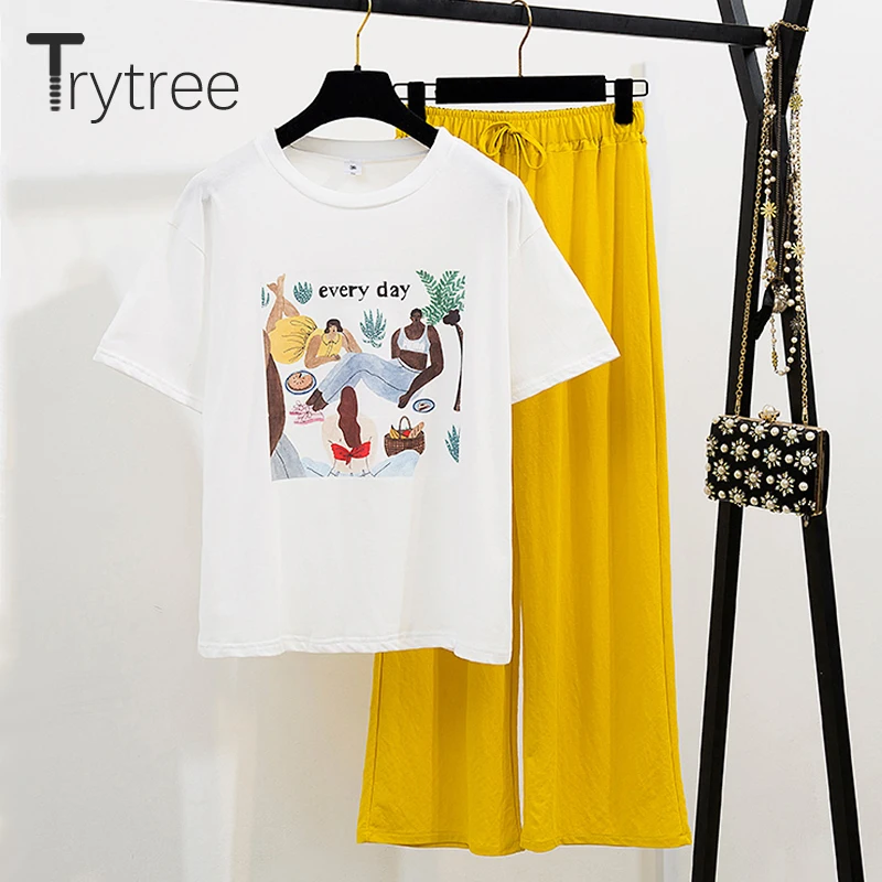 Trytree/летний женский комплект из двух предметов Повседневный хлопковый топ с