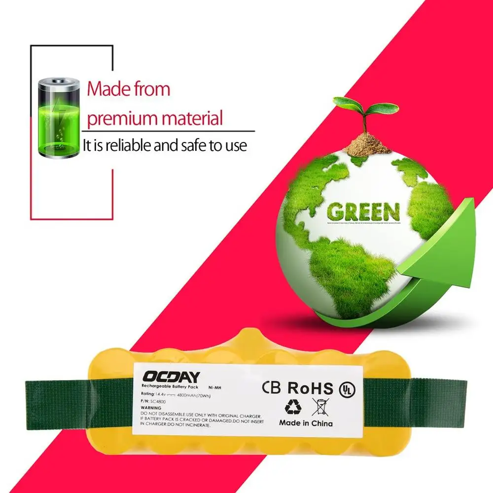 OCDAY 14.4V 4800mAh Ni-MH Vacuum Cleaner Rechargeable Battery Pack Replacement Suitable for Irobot Roomba | Электроника