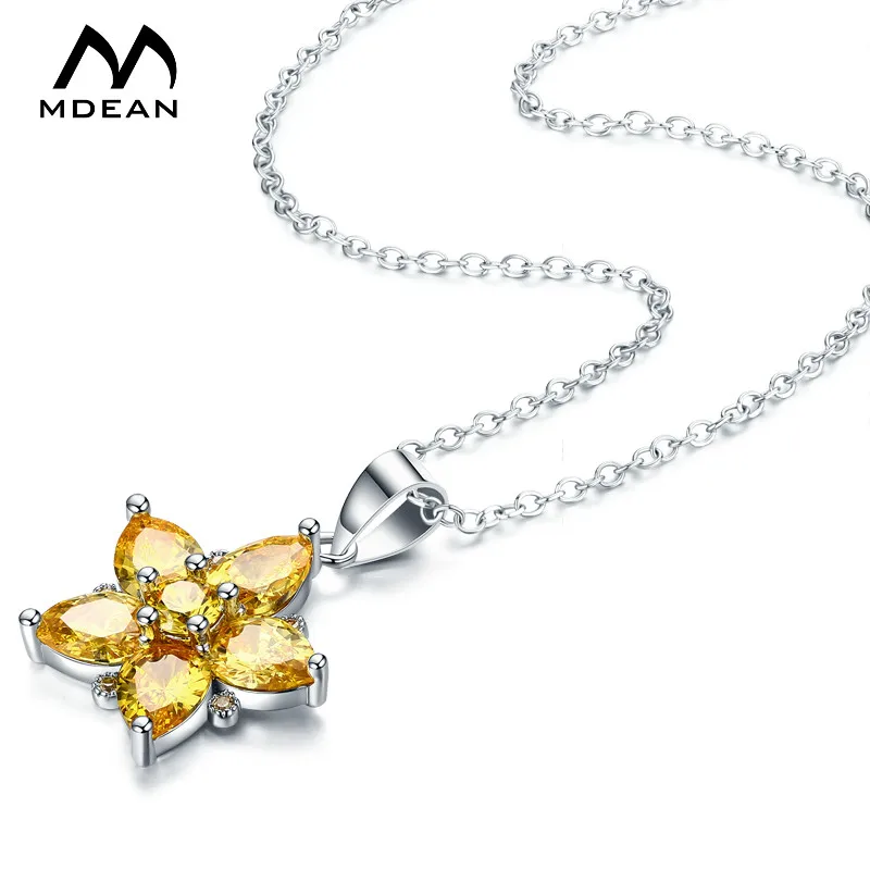 Набор ювелирных изделий для свадьбы из белого золота MDEAN с желтыми цирконами AAA, включающий винтажные звездные кольца, серьги и ожерелье для женщин.