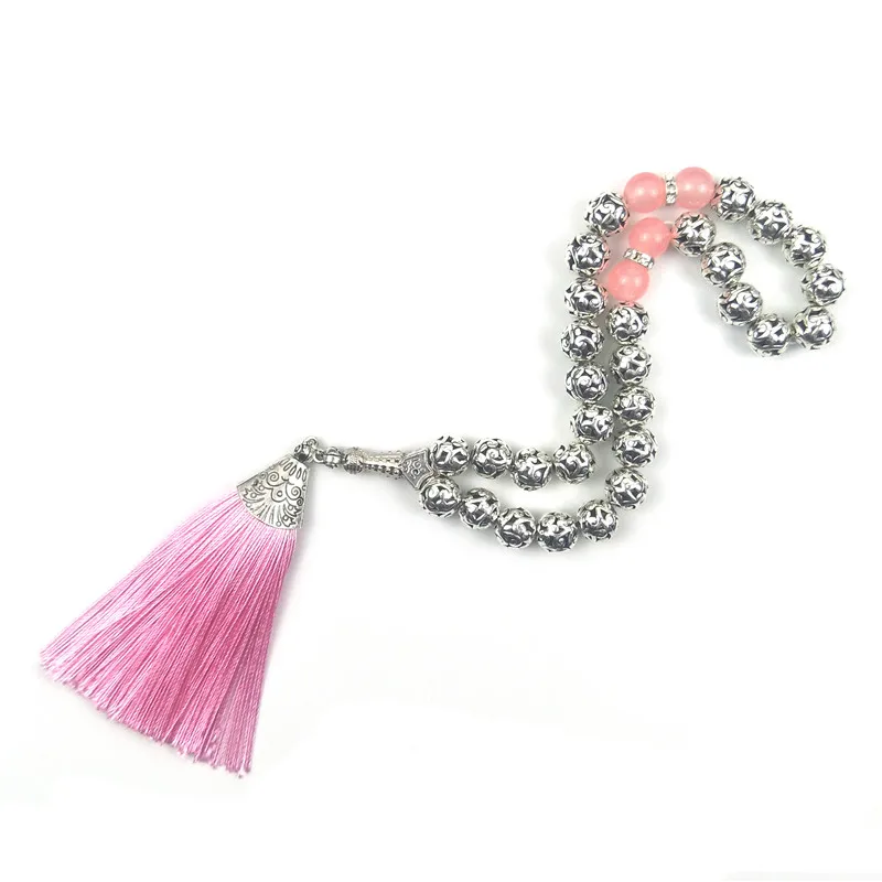 Tesbih магазин 10 мм посеребренные молитвенные бусины с Красной кисточкой Tasbih Tesbih Tasbeeh Subha Misbaha исламский для свадебного подарка
