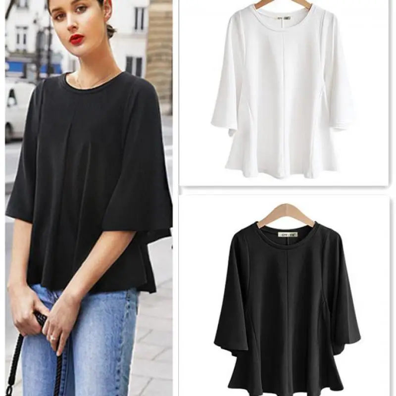2018 осень Повседневное свободные Раффлед Плюс Размеры футболка женская мода был