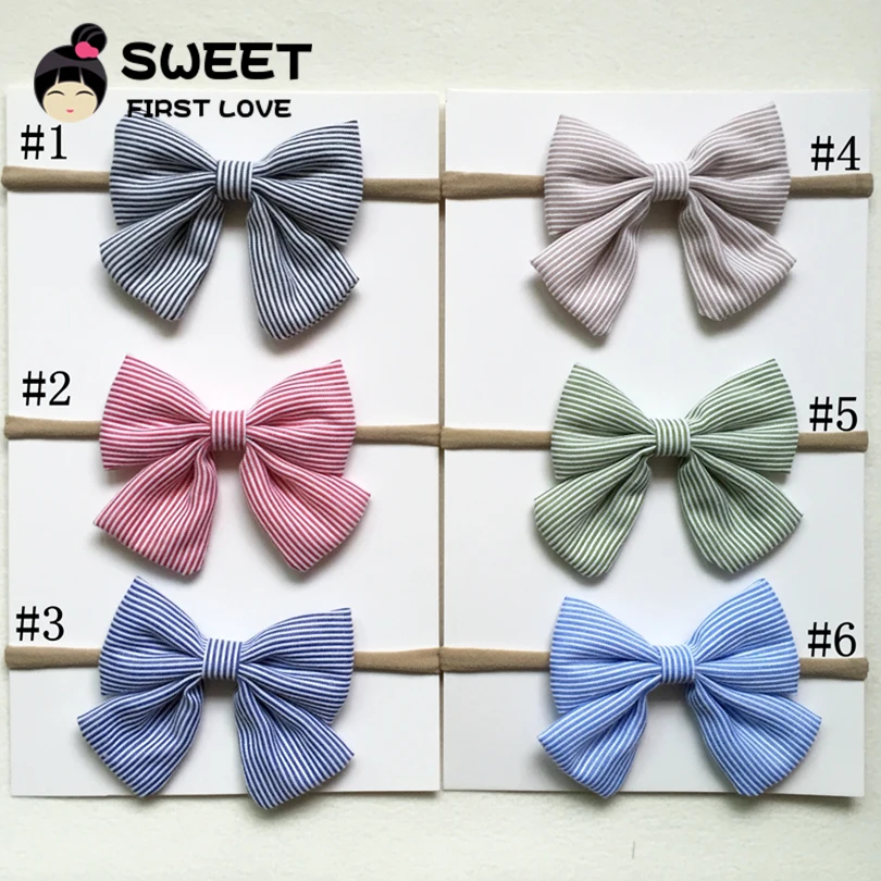 8 шт./лот ручная работа бант хлопковые повязки на голову в полоску эластичная