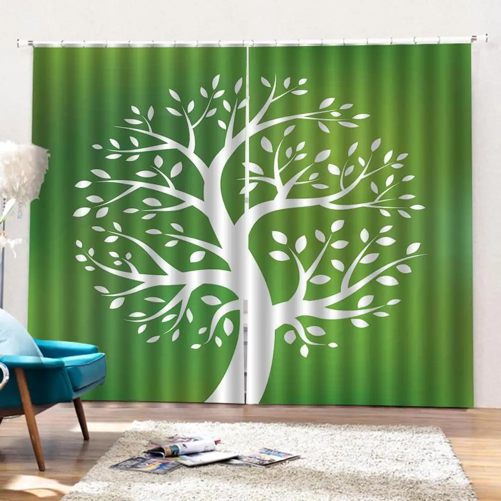 Зеленые занавески с рисунком деревьев рисунок природы для гостиной спальни