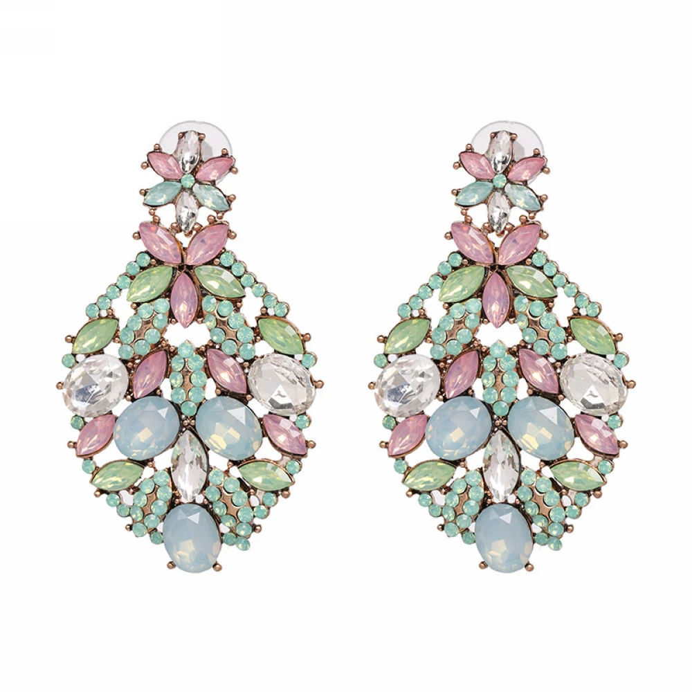 E0185 Large Colorful Glass Crystal Stone Pendant Earrings |