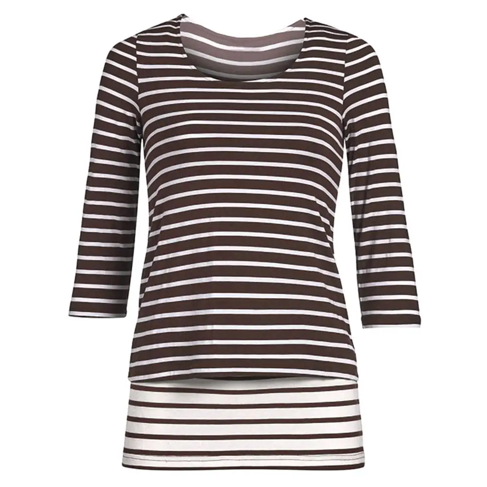 Мода Беременность Одежда для беременных в полоску Топы/футболка Грудное