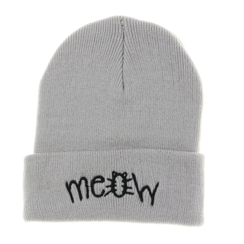Новая модная трикотажная шляпа с буквенным принтом MEOW мужские и женские шапки