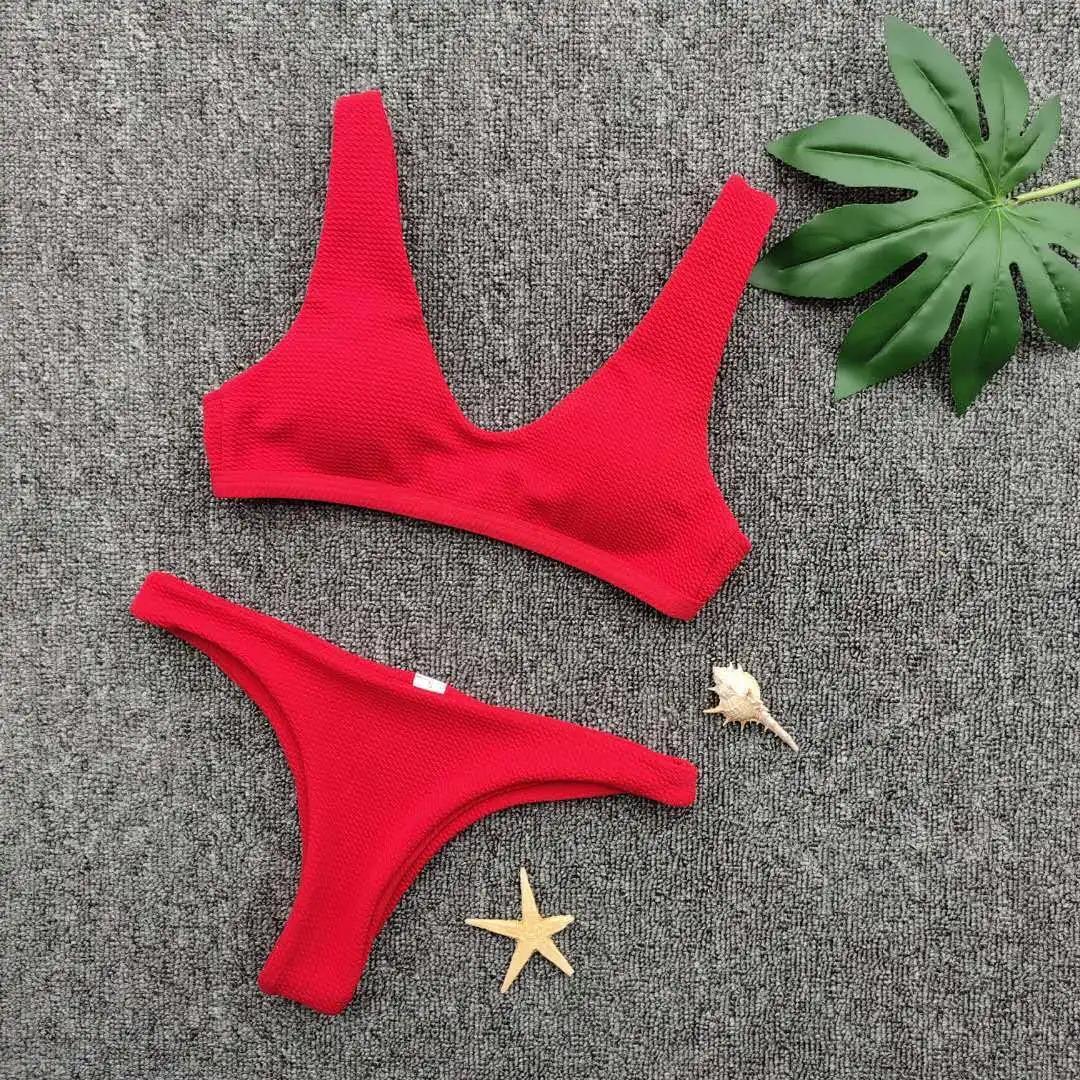 Women's three-point strap bikini swimsuit summer tugboat push up Thong Swimwear Women Brazilian Bikini | Спорт и развлечения
