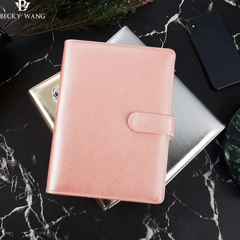 Rose Gold Silver New Notebook A5 Leather Loose leaf Notepad Time Planner Series Diary Memo Travel Journal Free Shipping|daily agenda|spiral