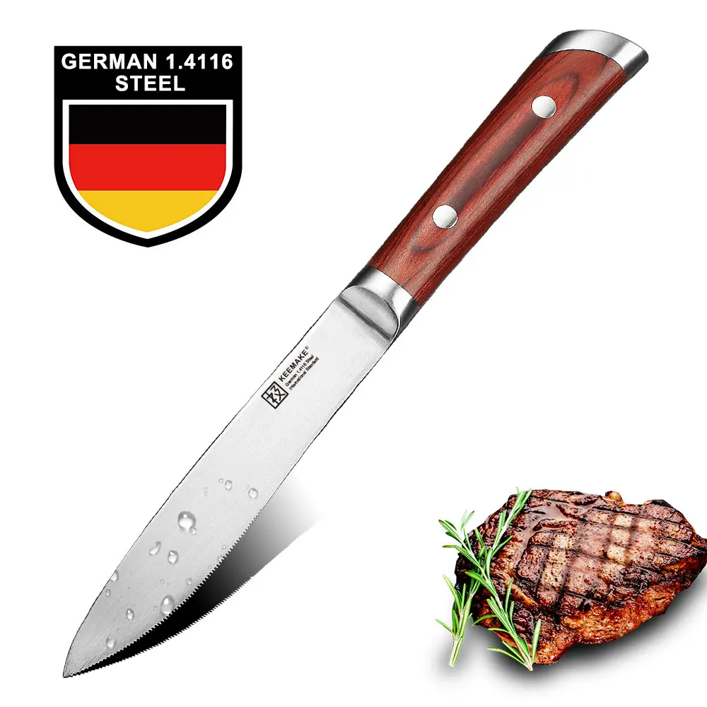 

KEEMAKE 5.5" Steak Chef Knife Kitchen Knives High Carbon German 1.4116 Steel Sharp 58HRC Color Wood Handle Meat Cutter Tools