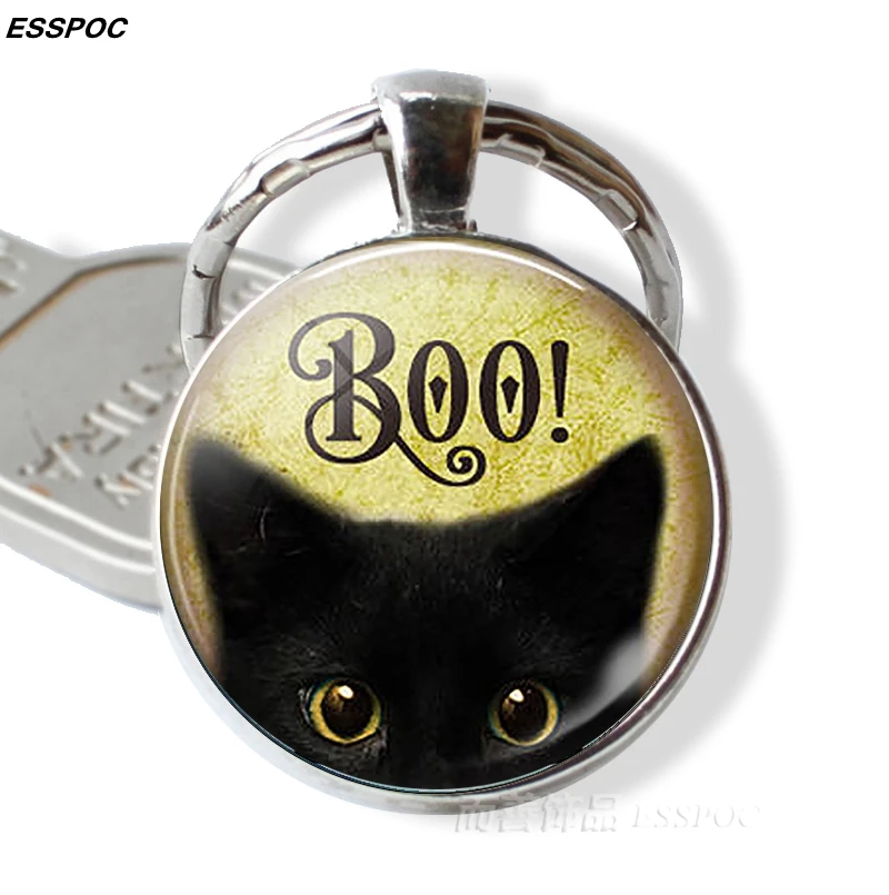 Брелок с изображением милого кота для мужчин и женщин стеклянный кабошон цепочка