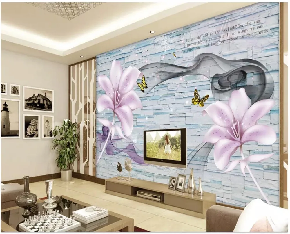 Custom photo wallpaper for walls 3 d murals 3d brick wall flowers tv background papers decorative painting mural | Обустройство дома