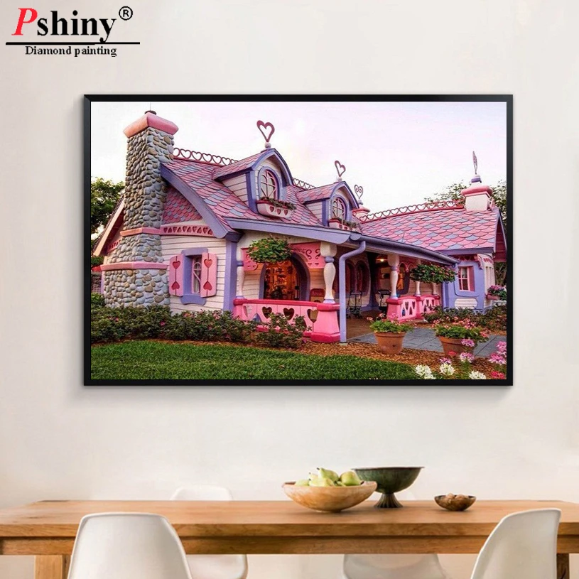 

Pshiny 3d DIY картина, вышитая бисером Европейский замок 5d алмазная вышивка камни в форме ромба с домом из стразов украшение F033