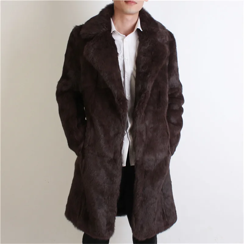 

Turn down collar natural rabbit fur jackets men long style real fur coats outerwear fur overcoat 2018 autumn wintr