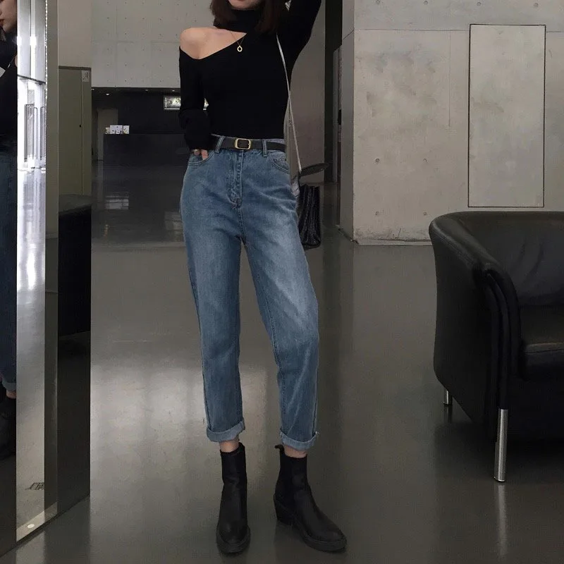 Винтажные джинсы бойфренды для женщин свободные брюки с высокой талией женская