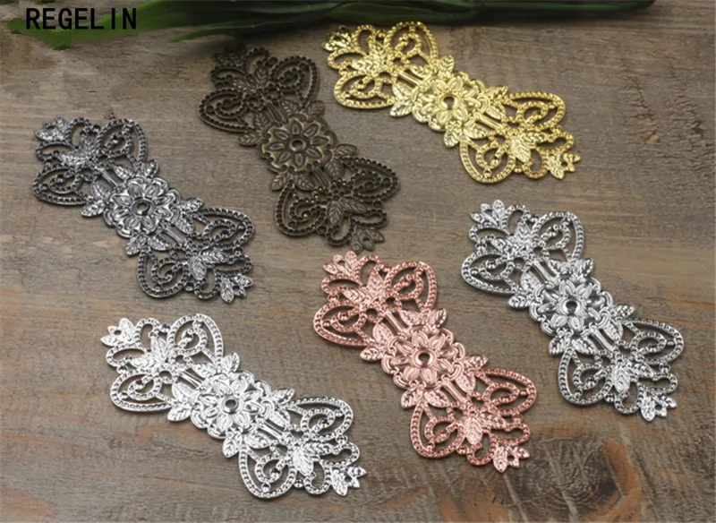 REGELIN Filigree Wraps Flower Connectors Pendant Copper Crafts Gift Decoration 10pcs/lot 31x74mm DIY Findings | Украшения и