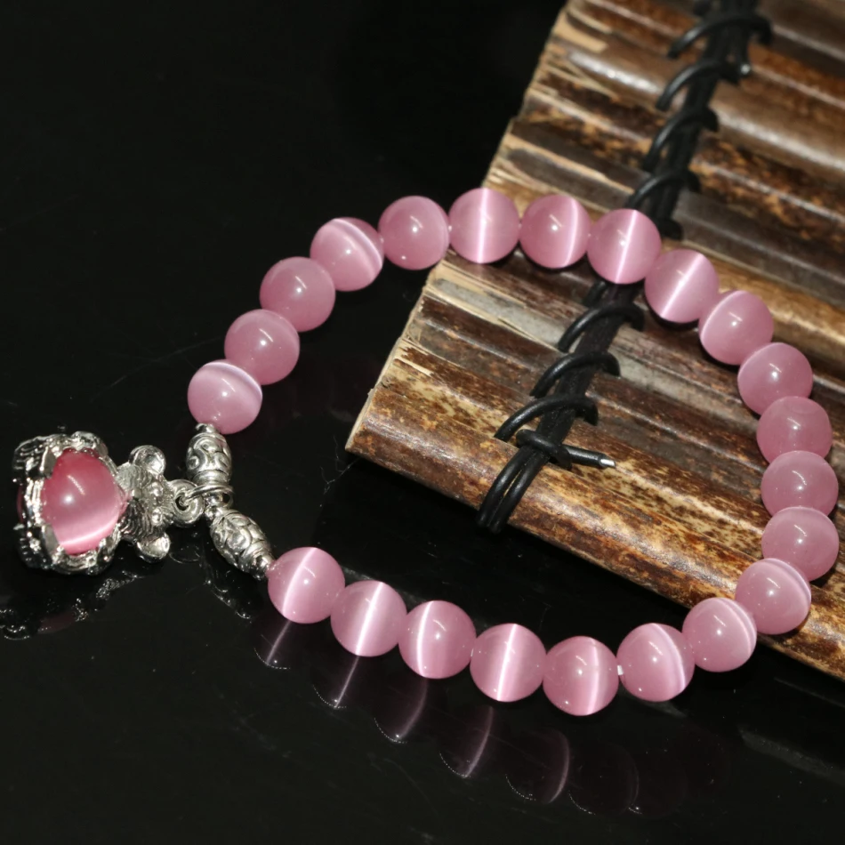 Оригинальный дизайн розовые опалы кошачьи глаза круглые бусины 8 мм браслеты