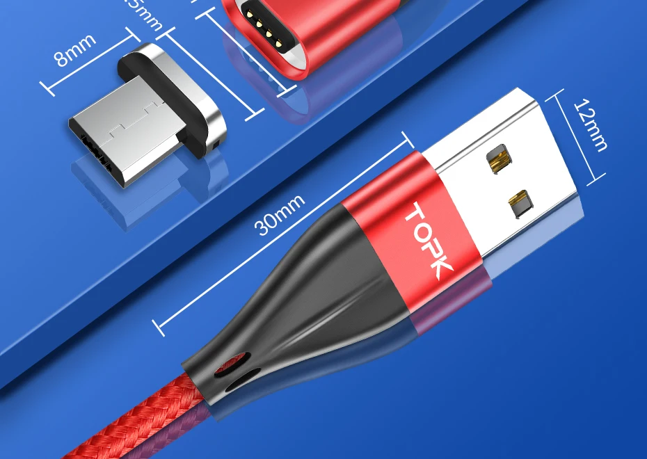 TOPK 1 м светодиодный магнитный кабель Micro Usb кабель для быстрой зарядки Micro Usb Магнитный кабель для зарядки и передачи данных для samsung Xiaomi huawei