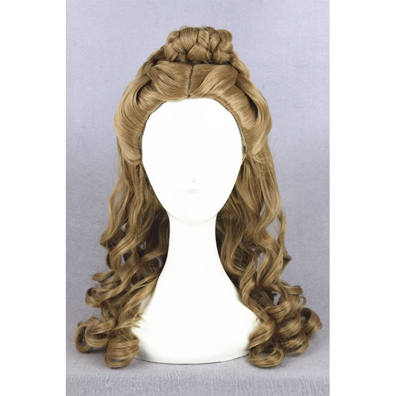 Princess Cinderella Wig Medium Long Curly Anime Hair Brown Cosplay Braided Wigs+Free hairnet |