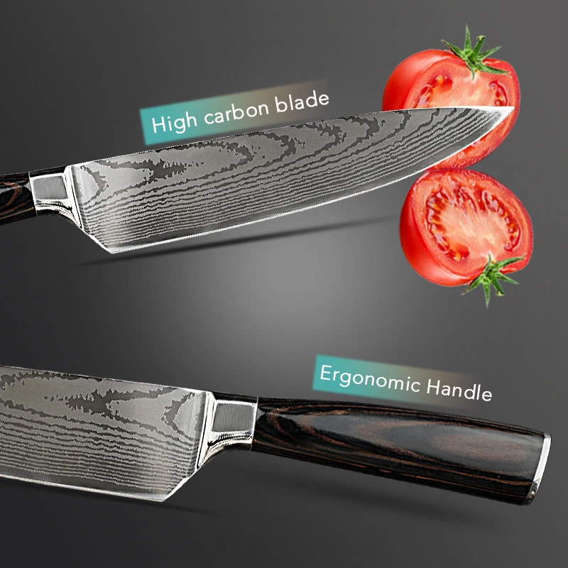Кухня Ножи шеф повара 8 дюймов Нержавеющая сталь ножи мясо Santoku японский 7CR17 440C