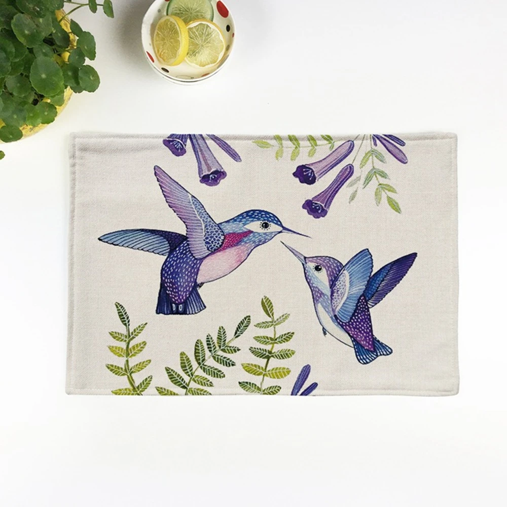 4pcs European birds embroidered Placemat restaurant tea towels bowls coasters Western tableware pad linen kitchen table mats | Дом и сад
