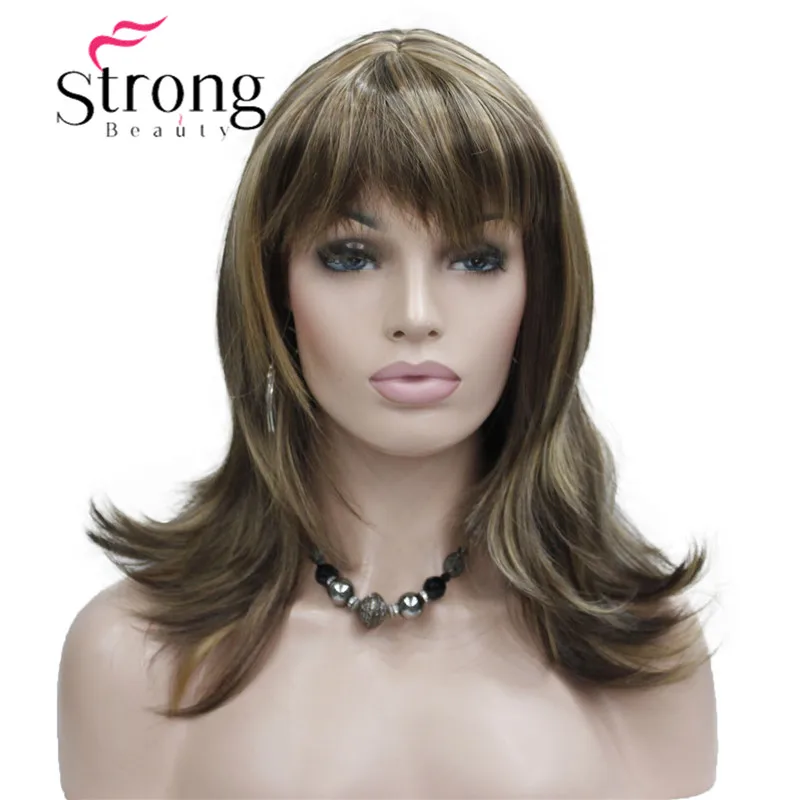 StrongBeauty Длинные Прямые Шелковистые Светлые Выделенные полный синтетический парик выбор цвета