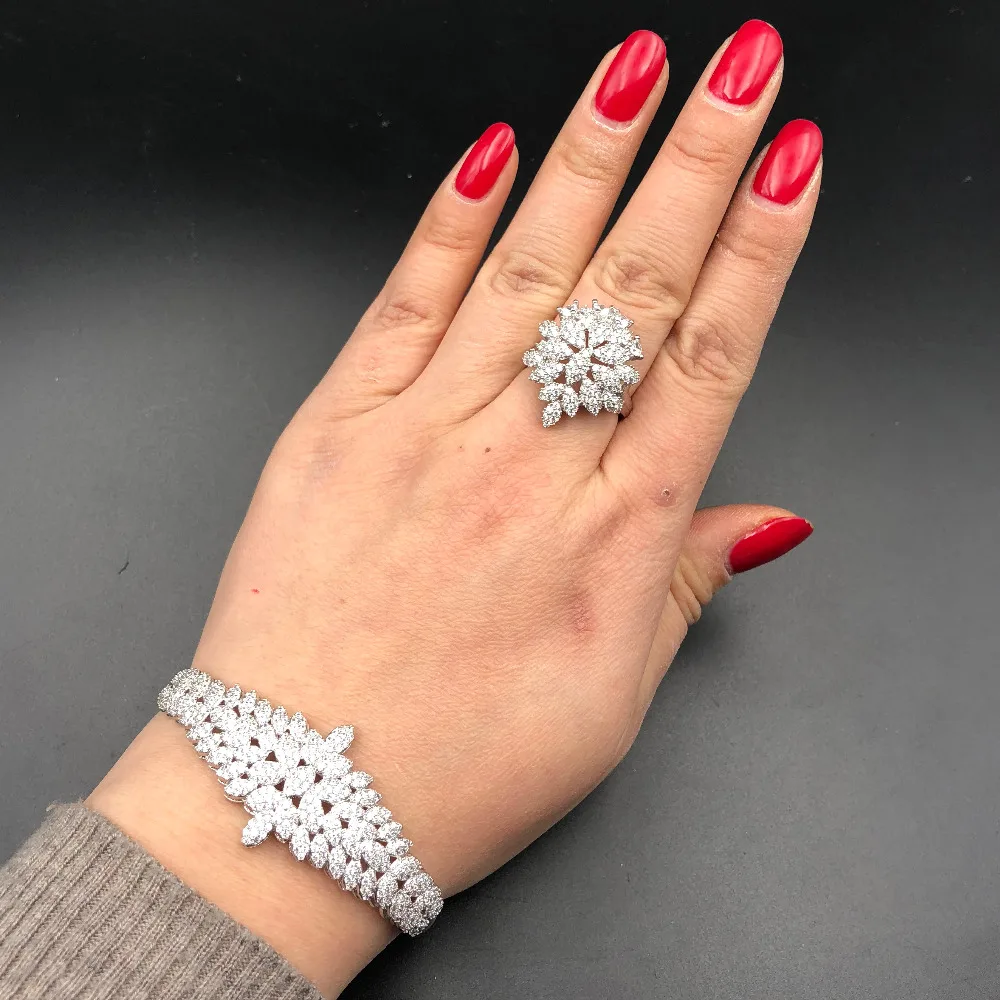 Kopen Hadiyana Elegante 4 Pcs Bridal Zirconia Sieraden Sets Voor Vrouwen Partij Luxe Dubai Koper Cz Strass Bruiloft Sieraden Sets 2282W