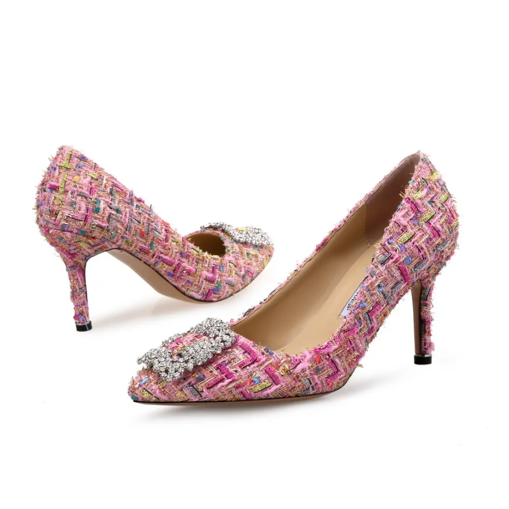 VICONE Women Crystal Elegant Tweed Rhinestone Dress Stiletto Heels V10117 | Обувь