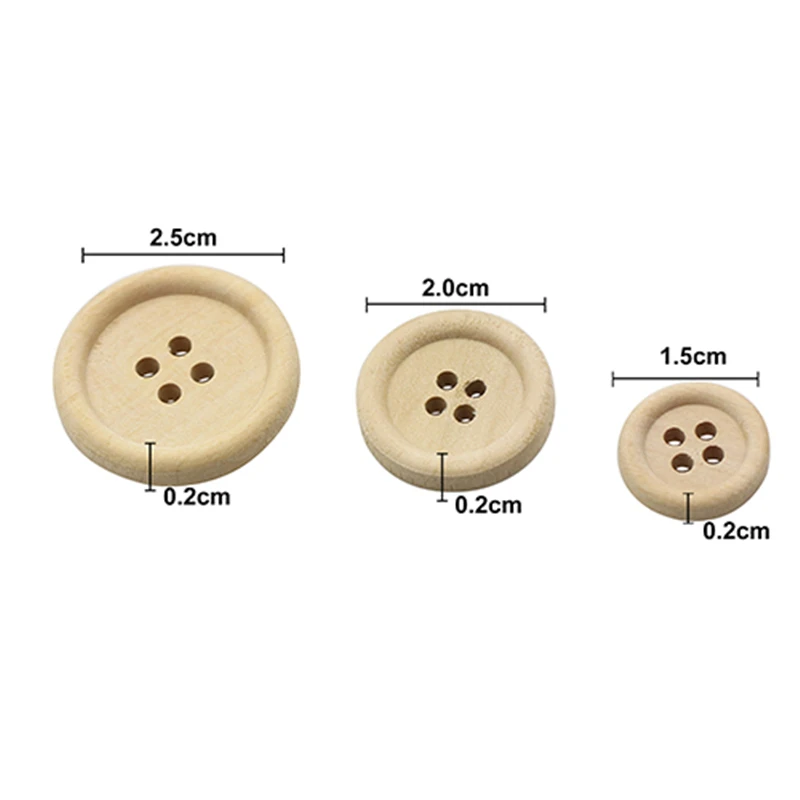 

New arrival 50 pcs Natural Color Wooden Buttons handmade round shape and 4-holes wood button craft DIY baby apparel accessories