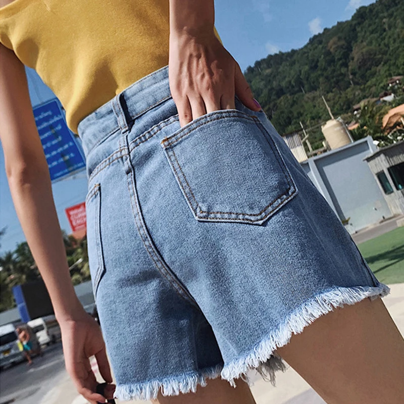 Женские джинсовые шорты FMFSSOM с высокой талией и кисточками на кнопках весну-лето |