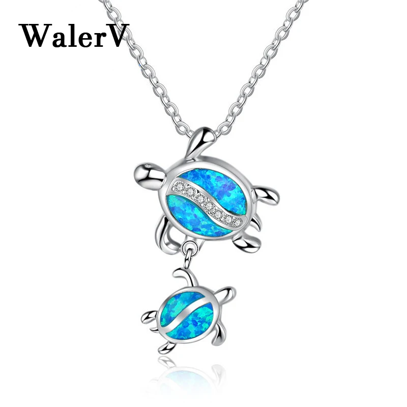 WalerV, новинка, для женщин, набор, качественный, циркон, Круговая форма, имитация голубого огненного опала, подвеска, подвеска, длинное, 16 дюймов, подарки на каждый день