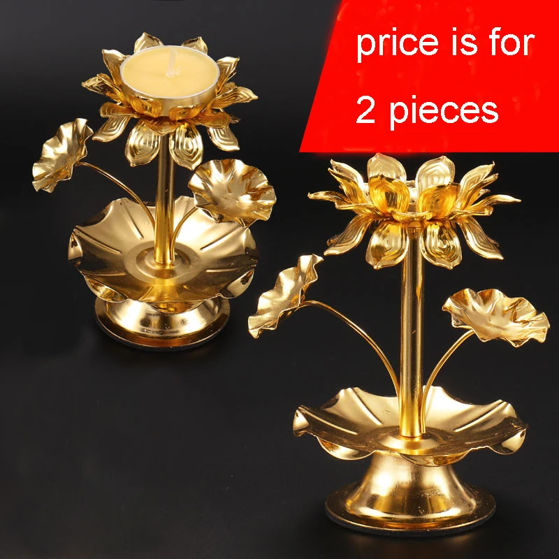 Сплав подсвечник в виде лотоса соответствующие короткие свечи 2 шт. наборе Размер